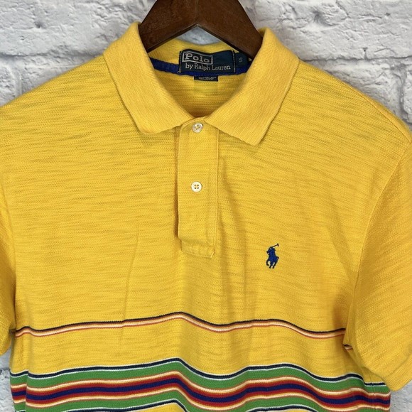 Vtg 90 Polo Ralph Lauren Yellow Multicolor Stripe Short Sleeve Men Sz Small Flaw - Picture 3 of 10